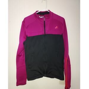 Adidas Women's Jacket XL Full Zip Long Sleeve Climalite Running Magenta Black